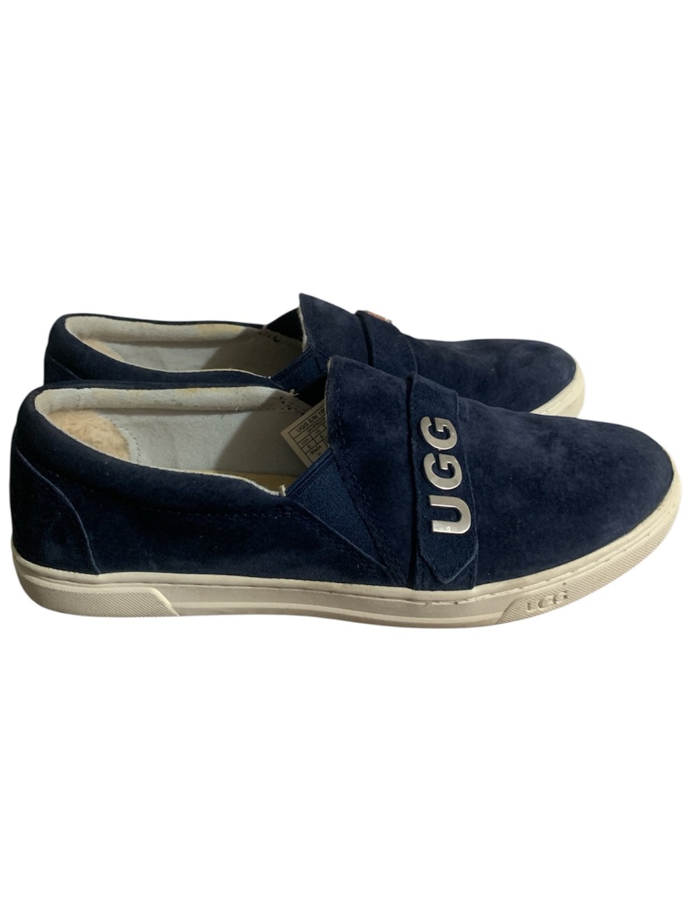 UGG Navy Suede Slip-On Loafers with Branded Strap Women 8